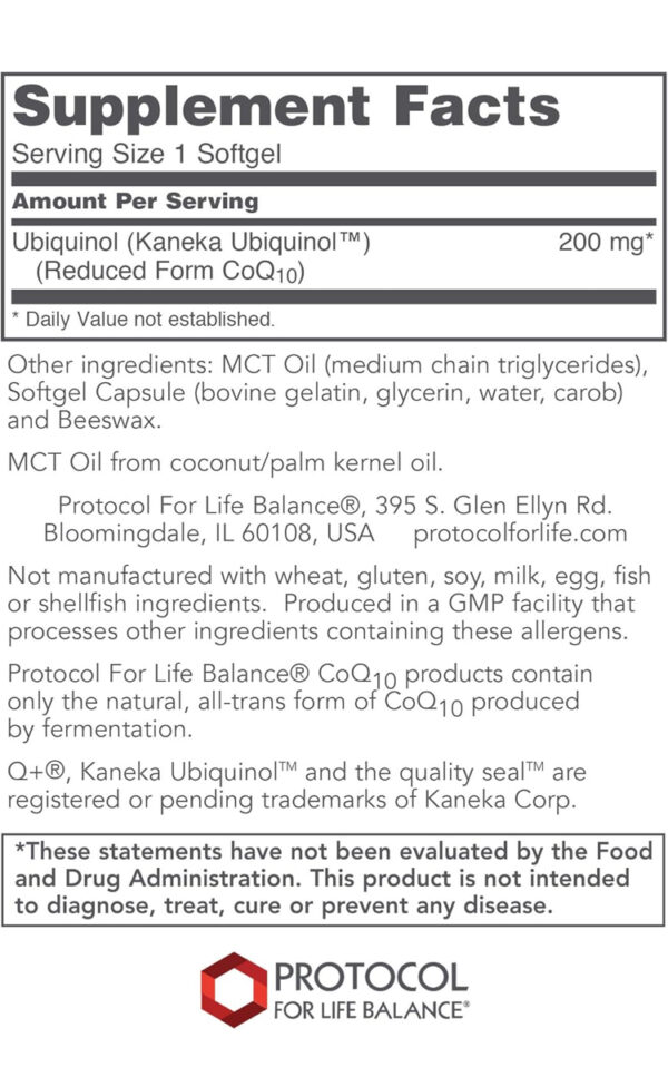 Protocol For Life Balance Ubiquinol 200mg 60 Softgels - Image 2