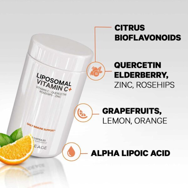 Codeage Liposomal Vitamin C 1500mg with Zinc, Elderberry, Citrus Bioflavonoids Grapefruit, Lemon, Orange Powder, Quercetin & Rose HIPS Fruit – Vegan Supplement - Non-GMO, Vegan Pills, 180 Capsules - Image 5