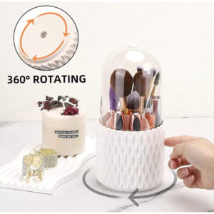 Makeup Brush Organizer 360 Rotating, Makeup Brush Holder with Lid by Dustproof Waterproof, Cosmetic Organizer Storage