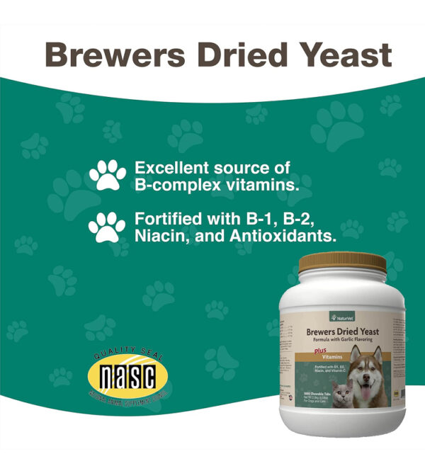 NaturVet Brewer’s Dried Yeast Pet Supplement with Garlic Flavoring – Includes B-1, B-2 Vitamins, Niacin, Vitamin C – Helps Support Glossy Coat, Healthy Skin for Dogs, Cats – 5,000 Ct. - Image 4