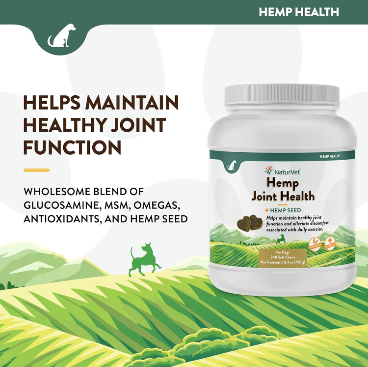 NaturVet Hemp Joint Health Hip & Joint Support Dog Supplement – Soft Chew Supplements for Dogs with Glucosamine, MSM, Chondroitin, Omega 3, Vitamins, Antioxidants – 240 Ct. - Image 2