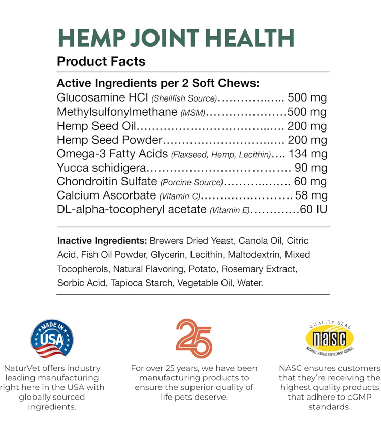 NaturVet Hemp Joint Health Hip & Joint Support Dog Supplement – Soft Chew Supplements for Dogs with Glucosamine, MSM, Chondroitin, Omega 3, Vitamins, Antioxidants – 240 Ct. - Image 3