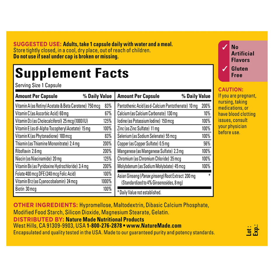 Nature Made Multi + Ginseng 60 Capsules - Image 2