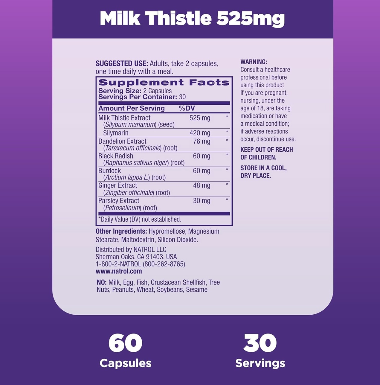 Natrol Milk Thistle 525mg 60 capsules - Image 3