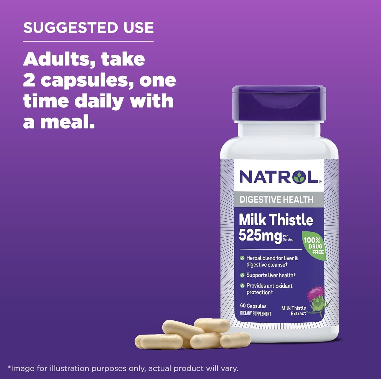 Natrol Milk Thistle 525mg 60 capsules - Image 4