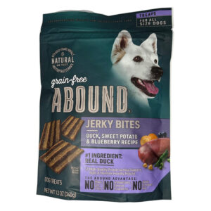 Abound Grain Free Natural Duck, Sweet Potato & Blueberry, Jerky Bites Dogs Treats 12oz