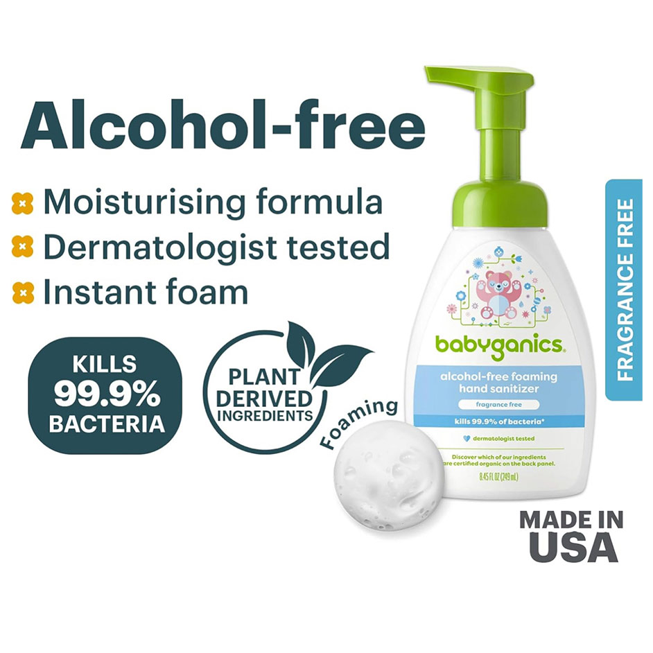 Babyganics Alcohol-Free Foaming Hand Sanitizer, Pump Bottle, Fragrance Free, 8.45 oz, Packaging May Vary - Image 2